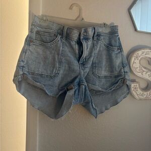 American Eagle Outfitters Blue Jean Shorts Frayed Hem Relaxed Fit